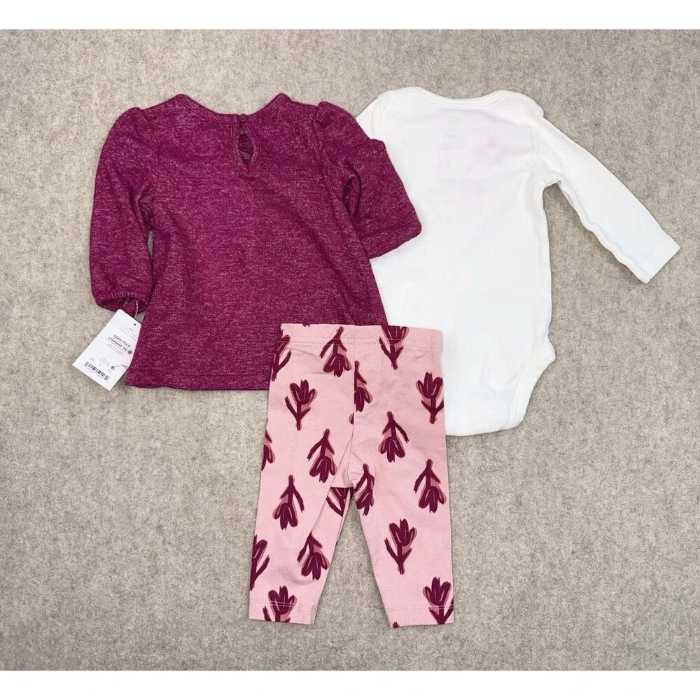 Carters Baby Girl 3 Month 3-piece Set, Pants And Shirts Pink/White NWT